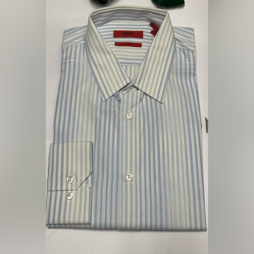 HUGO Light Blue & White Striped Dress Shirt